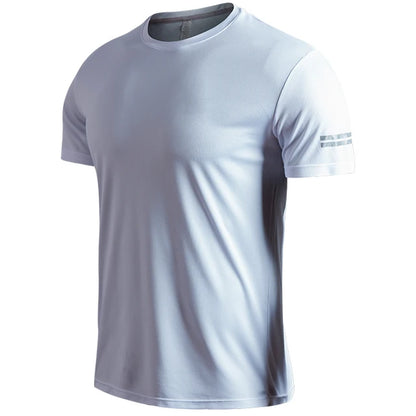 Customize LOGO Breathable Running Shirts Men Tops Tees Quick Dry Short Sleeve Gym Fitness T Shirt Reflective Strips Sportswear