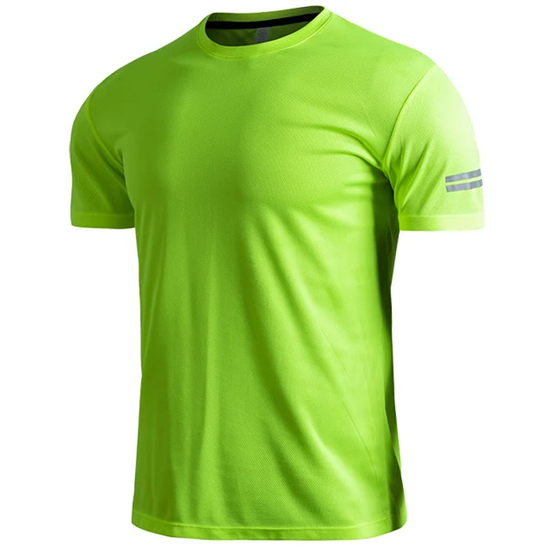 Customize LOGO Breathable Running Shirts Men Tops Tees Quick Dry Short Sleeve Gym Fitness T Shirt Reflective Strips Sportswear