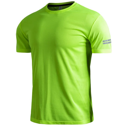 Customize LOGO Breathable Running Shirts Men Tops Tees Quick Dry Short Sleeve Gym Fitness T Shirt Reflective Strips Sportswear